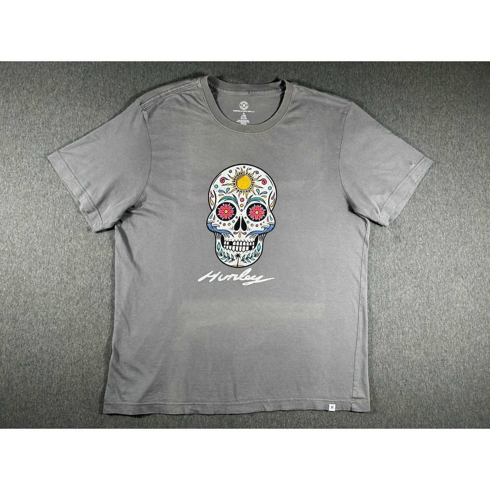 Hurley Men's Gray Sugar Skull Graphic T-Shirt XL